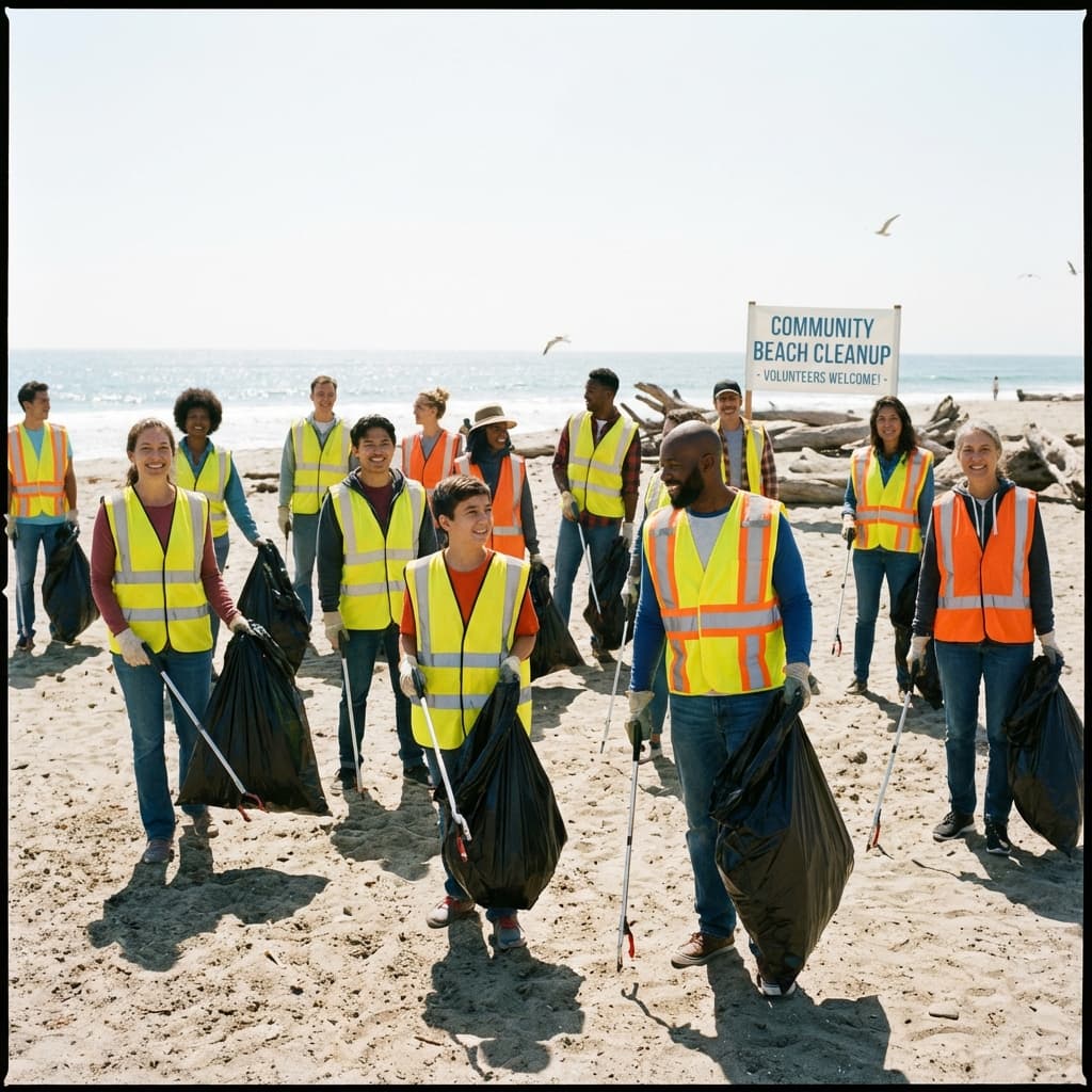 Volunteers cleaning a beach